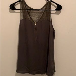 Express army green tank top with lace neckline